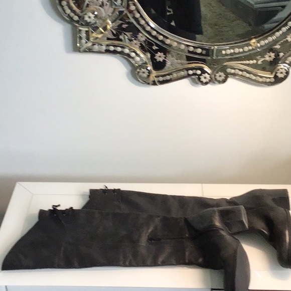 Womens OTK High Black Lined Leather Boots - Picture 3 of 10